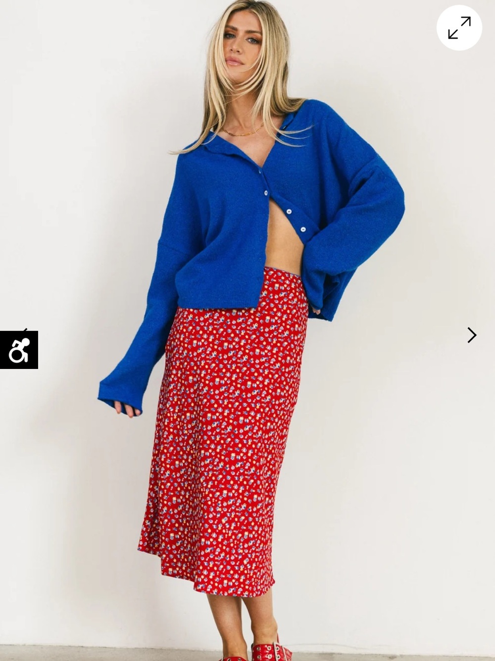 Boheme Susan Red Floral Midi Skirt - Women's Lightweight A-Line